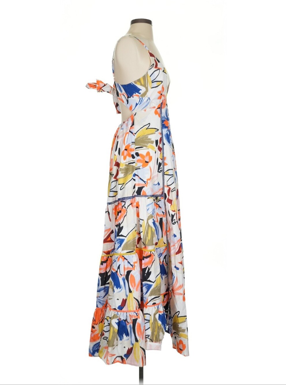 Aqua White Maxi Dress with Orange, Blue and Green Floral Print - Picture 3 of 4